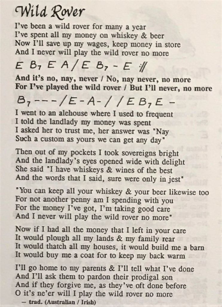 An image of the Wild Rover from Rise Up Singing